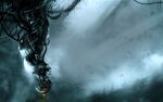  bug cable cloud dark floating gavade glados glowing helmet highres light_rays machinery moth no_humans plant portal_(series) robot scenery science_fiction solo sunbeam sunlight 