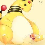  1:1 2019 ampharos balls belly bodily_fluids cum feral foreskin genital_fluids hi_res humanoid_penis male nintendo overweight penis pok&eacute;mon pok&eacute;mon_(species) sex_toy simple_background thaasteo thick_thighs vibrator video_games 