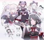  5girls amoris_(bang_dream!) ave_mujica_(bang_dream!) bang_dream! bang_dream!_it&#039;s_mygo!!!!! black_dress black_hair black_pantyhose blonde_hair blue_eyes blue_hair bow bowtie bun_cover chinese_clothes chopsticks closed_mouth commentary doloris_(bang_dream!) double_bun dress eating green_hair hair_bun hairband hand_fan highres holding holding_chopsticks holding_fan holding_with_chopsticks lolita_fashion lolita_hairband long_hair misumi_uika mortis_(bang_dream!) mortis_(costume)_(bang_dream!) multiple_girls oblivionis_(bang_dream!) official_alternate_costume pantyhose pink_eyes purple_hair qi_lolita red_bow red_bowtie reiboubyou short_hair timoris_(bang_dream!) togawa_sakiko wakaba_mutsumi watermark wide_sleeves yahata_umiri yellow_eyes yuutenji_nyamu 
