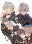  &gt;_&lt; 2boys antenna_hair armor back black_bodysuit black_cape black_choker black_coat black_gloves blue_cape blue_eyes blush bodysuit caelus_(honkai:_star_rail) cape choker closed_eyes closed_mouth coat collarbone covered_mouth covering_own_mouth fingerless_gloves fingernails flame_reaver_of_the_deepest_dark gloves grey_hair hair_between_eyes half-closed_eyes hand_on_another&#039;s_head hand_on_own_chin heart highres holding_hands honkai:_star_rail honkai_(series) hood hooded_cape hooded_coat hug inmum777 jacket kiss kissing_hair kissing_hand lips long_sleeves looking_at_another looking_at_viewer looking_up male_focus multiple_boys multiple_views neck_tattoo open_clothes open_coat open_mouth petting phainon_(honkai:_star_rail) shaded_face short_hair shoulder_armor simple_background smile sun_symbol sun_tattoo sweatdrop tattoo teeth trailblazer_(honkai:_star_rail) two-sided_cape two-sided_coat two-sided_fabric upper_body v-shaped_eyebrows white_background white_jacket yaoi yellow_cape yellow_coat yellow_eyes 