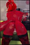 3d_(artwork) animatronic anthro anus black_clothing black_legwear black_thigh_highs blurred_background butt canid canine clothing crossgender digital_media_(artwork) female five_nights_at_freddy&#039;s fluffy fluffy_tail fox foxy_(fnaf) fur genitals glare hi_res inside legwear machine mammal mtf_crossgender nude nude_anthro nude_female presenting presenting_hindquarters presenting_vulva rear_view red_body red_fur robot robot_anthro scottgames solo tail thigh_highs vladoknoaz113 vulva watermark