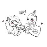 1:1 2025 alligatorid anthro arms_bent azrael_(tertia) azurlligator birthday birthday_cake blush blush_lines breasts cake canid canine canis cheek_tuft clothing crocodilian dessert digital_drawing_(artwork) digital_media_(artwork) duo english_description exclamation_point eyebrow_through_hair eyebrows eyelashes eyes_closed facial_tuft featureless_breasts female female_anthro food fur hair hands_together happy hat hat_only headgear headgear_only headwear headwear_only heart_symbol hi_res holding_plate larger_anthro larger_female long_hair mammal mitten_hands mostly_nude nathile_tiduna non-mammal_breasts open_mouth open_smile party_hat rakkyoarts reptile scales scalie scutes sharp_teeth simple_background size_difference sketch smaller_anthro smaller_female smile teeth thin_eyebrows tongue translucent translucent_hair tuft wavy_hair white_background white_body white_fur white_hair white_nose white_scales white_scutes white_tongue wolf