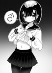  1boy black_background blush clothes_lift crossdressing crossdressing_(mtf) flower gradient_background grey_background hair_flower hair_ornament highres long_sleeves mars_symbol miniskirt monochrome navel original pantyhose pleated_skirt ribbon school_uniform serafuku shirt_lift simple_background skirt speech_bubble trap vae white_background 