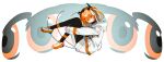  1girl a.i._voice adachi_rei black_hairband black_pantyhose black_shirt cable closed_mouth feiwusheng fetal_position floating_hair from_side full_body hair_between_eyes hair_ribbon hairband headlamp highres jacket long_sleeves looking_at_viewer looking_to_the_side open_clothes open_jacket orange_eyes orange_hair pantyhose radio_antenna ribbon shirt shoelaces shoes side_ponytail sneakers solo utau white_background white_jacket white_ribbon white_shoes 