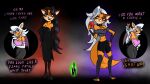 anthro armwear badger bat bat_wings black_background black_bodysuit black_bottomwear black_clothing black_dress black_footwear black_gloves black_hair black_handwear black_nose black_shoes black_shorts black_skinsuit blue_eyes bodysuit bottomwear breasts brown_body brown_fur cleavage clothed clothing collar cosplay dialogue dress duo ear_piercing elbow_gloves electronics eyelashes eyeshadow female footwear front_view fullmetal_alchemist fur gloves grey_clothing grey_hair grey_legwear grey_topwear hair hand_on_hip handwear helluva_boss hi_res holding_object holding_phone legwear lipstick long_hair loona_(helluva_boss) lordsarloc lust_(fullmetal_alchemist) makeup mammal membrane_(anatomy) membranous_wings mustelid musteline orange_body orange_fur phone piercing purple_eyeshadow purple_wings red_eyes red_lipstick rouge_the_bat sega shorts simple_background skinsuit smile sonic_boom sonic_the_hedgehog_(series) sticks_the_jungle_badger studded_collar studs text tight_clothing topwear white_body white_clothing white_fur white_gloves white_handwear wings