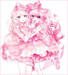  blush dress elsword eve_(elsword) eyebrows_visible_through_hair fang fang_out feeding g_ieep heart hug idol laby_(elsword) pink_dress ribbon smile 