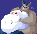 belly big_belly canid canine chopsticks enkah food fox generation_8_pokemon male mammal moobs nickit nintendo obese overweight pokemon pokemon_(species) sumo sushi