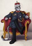  anthro chair clothed clothing crown eye_patch eyewear felid herzog_silverfang hi_res looking_at_viewer male mammal pantherine solo tiger uniform unknown_artist 
