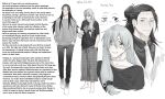  2boys absurdres barefoot blind_eye blue_eyes blue_hair casual da_re666 full_body getou_suguru getou_suguru_(kenjaku) grey_eyes hair_down highres jujutsu_kaisen light_smile long_hair low-tied_long_hair mahito_(jujutsu_kaisen) male_focus multiple_boys pale_skin scar scar_across_eye scar_on_face scar_on_neck standing stitched_forehead yellow_eyes 