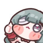  arm_up bandage_over_one_eye blush_stickers bugi_33 chibi chibi_only looking_up phrolova_(wuthering_waves) portrait red_pupils solo white_background wuthering_waves 