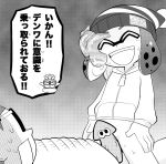  1boy 1girl black_and_white bondage bottomless cap censored darek dialogue eyebrows eyes_closed female female_on_top glasses hands_on_hips happy imminent_sex inkling inkling_boy inkling_girl jacket japanese_text male male/female nintendo open_mouth penis pussy_rub rubbing sharp_teeth shocked smile speech_bubble splatoon splatoon_(series) sweat tentacle_hair text tied_up translation_request veiny_penis zipper 