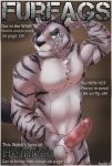  anthro balls bashbl-ux english_text erection felid fur herzog_silverfang hi_res humanoid_penis male mammal muscular muscular_male pantherine penis solo text tiger white_fur 