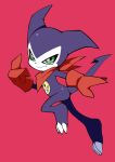  bandana bandana_around_neck claws digimon digimon_(creature) gloves green_eyes impmon looking_at_viewer pink_background purple_fur red_bandana red_gloves simple_background solo tail yuzuaccident 