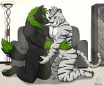  anthro balls black_fur canid canine canis duo elbestia felid fur green_fur herzog_silverfang male male/male mammal pantherine tiger white_fur wolf 