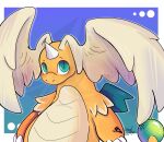absurd_res ambiguous_gender anthro blue_eyes dragon dragonite game_freak generation_1_pokemon generation_9_pokemon ghostar656 hi_res horn looking_at_viewer mega_dragonite mega_evolution mythological_creature mythological_scalie mythology nintendo pokemon pokemon_(species) reptile scalie slightly_chubby solo wings