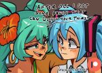  aqua_eyes aqua_hair blush brazilian_miku dark_skin english_text flower hair_flower hair_ornament hatsune_miku highres long_hair moxydraws necktie shirt twintails vocaloid yellow_shirt 