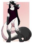  anthro balls big_penis blush bottomless clothed clothing felid feline flaccid girly hair hair_over_eye hi_res humanoid_penis lavenderpandy long_hair male mammal penis solo 