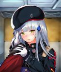  1boy 1girl blush commander_(girls_frontline) commentary eyebrows_visible_through_hair facial_mark fmtk102030 german_flag girls_frontline gloves green_eyes hand_on_another&#039;s_face highres hk416_(girls_frontline) iron_cross long_hair looking_at_viewer military military_uniform shiny shiny_hair silver_hair solo_focus teardrop uniform white_gloves 