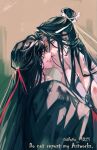  2boys artist_name bishounen black_hair black_hanfu blood blood_on_arm blood_on_face chinese_clothes cuts hair_down hair_ribbon half_updo hand_in_another&#039;s_hair hand_on_another&#039;s_neck hands_on_another&#039;s_cheeks hands_on_another&#039;s_face hanfu headband highres imminent_kiss injury korean_commentary lan_wangji long_hair looking_at_another male_focus modao_zushi multiple_boys nave_mdzs official_alternate_hairstyle open_mouth parted_lips ponytail red_eyes red_ribbon ribbon robe signature tears topknot twitter_username upper_body wei_wuxian wei_wuxian_(yiling_laozu) white_hanfu white_headband wide_sleeves xiao_guan_(headdress) yaoi yellow_eyes 