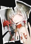  1girl absurdres bandage_over_one_eye commentary different_reflection earrings flower grey_eyes highres holding holding_flower jewelry lch looking_at_viewer parted_lips phrolova_(wuthering_waves) red_spider_lily reflection reflection_focus solo upper_body wuthering_waves 