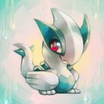  1:1 abstract_background aishishi daww legendary_pok&eacute;mon looking_at_viewer lugia nintendo pok&eacute;mon pok&eacute;mon_(species) red_eyes smile solo video_games white_skin young 