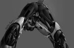  bent_over biped breasts butt digital_media_(artwork) female grey_background hi_res humanoid machine metallic_body monochrome napalm_express pussy rear_view robot signature simple_background solo transformers 