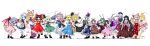  1other 6+girls absurdres adapted_costume alice_margatroid alternate_hair_color angry animal_ears antennae apron arm_behind_back arrow_(projectile) arthropod_girl bamboo bamboo_broom bare_shoulders barefoot bat_wings bird_ears bird_girl bird_wings black_cape black_eyes black_hair black_jacket black_neckerchief black_ribbon black_shoes black_skirt black_vest black_wings blonde_hair blue_dress blue_eyes blue_hair blue_hat blue_kimono blue_ribbon blue_shorts blue_skirt blue_vest blunt_bangs book boots bow bow_(weapon) bowtie braid breasts broom broom_riding brown_boots brown_dress brown_hair brown_hat brown_shoes burning cape capelet center_frills claws clenched_hand closed_mouth cloud_print clover collar collared_dress collared_shirt constellation constellation_print crescent crescent_moon cross demon_wings detached_sleeves doll dress dress_ribbon embers ex-keine fairy_wings feathered_wings fighting_stance finger_gun fingernails fire flame_print frilled_apron frilled_dress frilled_hair_tubes frilled_hat frilled_kimono frilled_ribbon frilled_scarf frilled_shirt frilled_shirt_collar frilled_shorts frilled_skirt frills fujiwara_no_mokou full_moon ghost ghost_print ghost_tail gohei green_bow green_bowtie green_eyes green_hair green_skirt green_vest grey_hair grimoire grimoire_of_alice hair_between_eyes hair_ornament hair_ribbon hair_tubes hakurei_reimu hand_fan hand_in_pocket hand_on_own_hip hand_up hands_on_own_chest hands_up happy hat hat_bow hat_ornament hat_ribbon headdress height_difference high_heel_boots high_heels highres hime_cut holding holding_arrow holding_book holding_bow_(weapon) holding_fan holding_gohei holding_knife holding_lantern holding_notebook holding_pen holding_pocket_watch holding_sheath holding_sword holding_weapon horn_ornament horn_ribbon horns houraisan_kaguya imperishable_night inaba_tewi index_finger_raised izayoi_sakuya jacket japanese_clothes juliet_sleeves kamishirasawa_keine katana kimono kirisame_marisa knife lace-trimmed_capelet lace-trimmed_dress lace-trimmed_sleeves lace_trim lantern large_ribbon layered_clothes layered_shirt layered_sleeves long_hair long_skirt long_sleeves looking_at_another looking_at_viewer looking_to_the_side maid maid_apron maid_headdress medium_hair miko mob_cap moon moon_print multicolored_cape multicolored_dress multicolored_hair multicolored_ribbon multiple_girls mystia_lorelei nail_polish neck_ribbon neckerchief necktie nontraditional_miko notebook nurse_cap ofuda ofuda_on_clothes open_hands open_mouth pants parted_bangs pen pink_dress pink_hair pink_hat pink_ribbon pink_shirt pink_wings pleated_skirt pocket_watch pointing puffy_long_sleeves puffy_short_sleeves puffy_shorts puffy_sleeves purple_eyes purple_hair purple_skirt purple_tabard rabbit_ears rabbit_girl rabbit_tail red_bow red_cape red_dress red_eyes red_nails red_necktie red_pants red_ribbon red_scarf red_shirt red_shoes reisen_udongein_inaba remilia_scarlet ribbon ribbon_braid ribbon_shoes scabbard scarf serious shadow shanghai_doll sharp_fingernails sharp_teeth sheath sheathed shirt shoes short_sleeves shorts signature silhouette simple_background single_braid skirt sleeveless sleeves_rolled_up smile smug socks suspenders swept_bangs sword tabard tail teeth touhou triangular_headpiece trigram turtleneck twin_braids two-tone_hair unsheathing vampire veil very_long_hair vest waist_apron waist_ribbon waistband watch wavy_hair weapon white_apron white_background white_capelet white_collar white_dress white_fur white_hair white_hat white_headdress white_ribbon white_shirt white_sleeves white_socks wide_sleeves wing_hat_ornament wings witch witch_hat wriggle_nightbug yagokoro_eirin yakumo_yukari yellow_eyes yin_yang yin_yang_print yoiy_san 