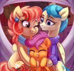  aunt_holiday_(mlp) auntie_lofty_(mlp) clothing equid equine female friendship_is_magic group hi_res horse hug mammal my_little_pony one_eye_closed pony pterippus scarf scootaloo_(mlp) sweater taneysha topwear wings wink 