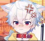  1boy animal_ears bandaid bandaid_on_face bandaid_on_nose collar dog_boy dog_ears lu_yejiu male_focus non-web_source pale_skin red_eyes tail white_animal_ears white_hair 