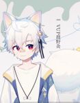  1boy animal_ears bandaid bandaid_on_face bandaid_on_nose dog_boy dog_ears lu_yejiu male_focus non-web_source pale_skin red_eyes tail white_animal_ears white_hair 