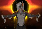  2019 5_fingers abs accelo anthro clothed clothing digital_media_(artwork) eclipse felid looking_at_viewer machairodontine male mammal solo steele_(accelo) topless 