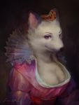  anthro big_breasts breasts canid canine cleavage clothed clothing crown dress elizabethan_collar female fox fully_clothed fur hi_res ira-arn lace looking_at_viewer mammal nakhta portrait queen red_eyes royalty signature smile solo white_fur 