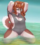  beach big_breasts breasts by_kanou canid canine canis domestic_dog eyewear female glasses hi_res husky invalid_tag kano kanoart kanou kneeling mammal nordic_sled_dog seaside side_boob slightly_chubby solo spitz voluptuous ych_(character) 