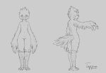  3_toes absurd_res ambiguous_gender anthro avian beak biped bird digital_media_(artwork) eyelashes feathers featureless_chest featureless_crotch hi_res long_arms looking_at_viewer monochrome napalm_express navel signature simple_background solo tail_feathers talons toes white_background 