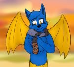  anthro blue_fur blurred_background blush brakkwani canid canine canis clothing clothing_transformation dragon draygo duo eyewear fox fur glasses hoodie hybrid inanimate_transformation male male/male mammal membrane_(anatomy) membranous_wings no_pupils outside post_transformation scarf smile specsthefox sunset toony transformation what wings wolf yellow_eyes 