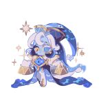  1boy androgynous black_cloak black_hair blue_brooch blue_cloak blue_eyes blue_hair blue_hat blue_skin bright_pupils chibi chibi_only cloak closed_mouth colored_eyelashes colored_skin commentary cookie_run cookie_run:_kingdom full_body gold_shoes gold_trim gradient_hair hair_between_eyes hat heterochromia long_hair long_sleeves looking_at_viewer male_focus mismatched_eyelashes mismatched_pupils monocle multicolored_hair official_alternate_costume official_alternate_hairstyle pants reed shadow_milk_cookie shadow_milk_cookie_(sage_of_truth) shoes simple_background sleeves_past_fingers sleeves_past_wrists smile solo sparkle standing star_(symbol) symbol-only_commentary two-sided_cloak two-sided_fabric white_background white_hair white_pants white_pupils wizard_hat yellow_eyes 