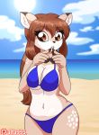  &lt;3 &lt;3_eyes 2019 2d_animation alfa995 animated anthro beach big_breasts bikini black_nose bouncing_breasts breasts brown_eyes brown_hair cervid clothed clothing digital_media_(artwork) dipstick_ears doe_(alfa995) eyelashes female fingerless_(marking) gesture hair hand_heart long_hair looking_at_viewer mammal markings multicolored_ears navel one_eye_closed open_mouth pose seaside smile solo swimwear tongue tongue_out wink 