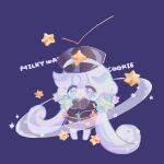  1girl :&lt; absurdly_long_hair aqua_eyes barefoot black_hat black_jacket buttons character_name closed_mouth colored_skin commentary cookie_run cookie_run:_kingdom double-breasted film_grain full_body hair_between_eyes hair_ornament hands_up hat jacket long_hair long_sleeves looking_at_viewer low_twintails milky_way_cookie multicolored_eyes oversized_clothes purple_background purple_eyes reed simple_background sleeves_past_fingers sleeves_past_wrists solo standing star_(symbol) star_hair_ornament symbol-only_commentary twintails two-tone_eyes very_long_hair white_hair white_skin 