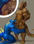 absurd_res anthro balls bodily_fluids dragon duo erection fellatio goroguro hi_res humanoid_penis kneeling male male/male muscular muscular_male nude oral penile penis saliva sex smile standing 