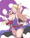  absurdres armpits bare_shoulders black_panties blonde_hair blue_eyes bonne_jenet bracelet breasts choker dress fingerless_gloves gloves highres jewelry kurogane_naoto_(churushiko) large_breasts long_hair mark_of_the_wolves one_eye_closed panties snk underwear 