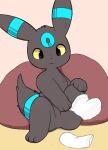  2025 3_toes ambiguous_gender bioluminescence clothing digital_media_(artwork) eeveelution feet feral footwear fur generation_2_pokemon glowing grey_body grey_fur hi_res inukami_hikari nintendo paws pokemon pokemon_(species) putting_on_socks shiny_pokemon socks solo tail toes umbreon 