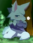  &lt;3 &lt;3_eyes ... animal_crossing anthro arctic_wolf blue_eyes blush bodily_fluids bottomless breasts canid canine canis clothed clothing dress fdokkaku female fur genital_fluids grass hi_res kemono looking_at_viewer mammal nintendo open_mouth outside plant pussy pussy_juice raised_clothing raised_dress shade shrub sitting smile solo speech_bubble tree video_games white_fur whitney_(animal_crossing) wolf 