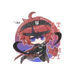  1boy ahoge animalization attack_trail baby_animal black_cape black_pants black_streaks blue_background blue_eyes cape character_name chibi chibi_only dog eyeliner gloves grey_gloves headgear holding holding_sword holding_weapon last_defense_academy_school_uniform looking_at_viewer makeup male_focus multicolored_hair pants person_and_animalization puppy red_background red_eyeliner red_hair sample_watermark school_uniform short_hair simple_background solo streaked_hair sumino_takumi sword the_hundred_line_-last_defense_academy- three-toned_background variant_set watermark weapon white_background yinfish798 