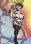  anthro big_breasts breasts canid canine canis clothing curvaceous domestic_dog female hi_res legwear looking_at_viewer mammal nipples potionmastercernun pussy smile solo thick_thighs thigh_highs 