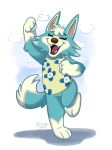  2019 animal_crossing anthro blue_fur by-nc-nd canid canine canis clothed clothing creative_commons digital_drawing_(artwork) digital_media_(artwork) female fur hi_res mammal nintendo orlandofox simple_background skye_(animal_crossing) video_games wolf 
