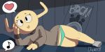  &lt;3 antlers bumpty_(artist) cartoon_network clothing fairy female footwear horn legwear looking_at_viewer lying panties penny_fitzgerald signature socks solo sweater teasing the_amazing_world_of_gumball tongue tongue_out topwear underwear wide_hips 