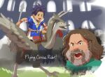  1other 2boys bird blue_hair blue_hoodie cai_(fire_emblem) chicken chicken_jockey_(meme) dark-skinned_male dark_skin fire_emblem fire_emblem:_fortune's_weave holding holding_polearm holding_weapon hood hood_down hoodie jack_black meme multiple_boys polearm steve_(minecraft) stup-jam two-tone_hoodie weapon white_hoodie yellow_eyes 