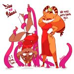  1:1 4_fingers anthro baozi_(diives) barefoot biped black_ears black_eyebrows black_stripes breasts brown_ears brown_fur brown_tail canid canine canis chinese_clothing chinese_dress clothing dialogue digital_media_(artwork) diives domestic_dog dou_(diives) dress duo english_text eyebrows eyelashes felid female footwear fur hair hi_res holding_character long_hair mammal multicolored_ears multicolored_fur nipple_outline orange_ears orange_fur orange_hair orange_tail pantherine panties shoes signature simple_background squint standing striped_ears striped_hair stripes suspended_in_midair tentacles text tiger two_tone_ears two_tone_fur two_tone_tail underwear upside_down white_background white_fur white_tail yellow_eyes 