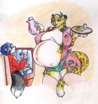  breasts canid canine cheetah danellz duo felid feline fox mammal pencil_(object) pregnant tray 