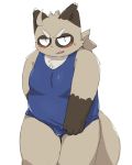  2019 absurd_res anthro blush brown_fur bulge canid canine clothed clothing ekubo fur hi_res humanoid_hands male mammal overweight overweight_male raccoon_dog simple_background solo tanuki white_background young 